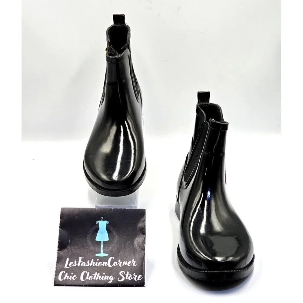 Michael Kors Women's Black Rubber Waterproof Chelsea Rain Boots Size 8 2378 - Picture 2 of 16